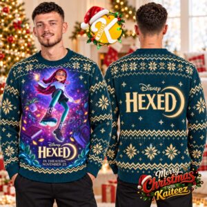 Disney Hexed Billie Magic Teal And Gold Ugly Christmas Sweater
