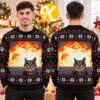 Funny Cat Santa Hat Christmas Tree Black Ugly Christmas Sweater
