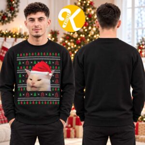 Funny Santa Hat Cat Meme Black Ugly Christmas Sweater