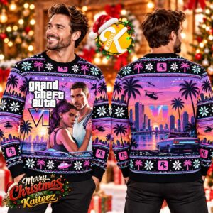 GTA VI Grand Theft Auto 6 Vice City Sunset Ugly Christmas Sweater