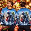 Godzilla Santa Claus Blue Fire City Destruction Ugly Christmas Sweater