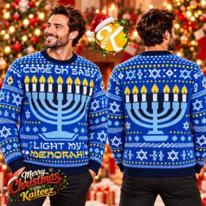 Hanukkah Come On Baby Light My Menorah Blue Ugly Christmas Sweater