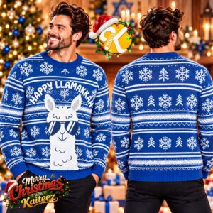 Hanukkah Happy Llamamakkah Blue Ugly Christmas Sweater