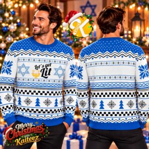 Too Lit To Quit Hanukkah Menorah Star Of David Two Sided Ugly Christmas Sweater