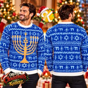 Hanukkah Menorah Star Of David Blue Ugly Christmas Sweater