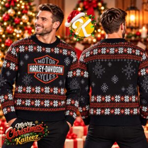 Harley Davidson Motorcycles Logo Snowflake Black Red Ugly Christmas Sweater