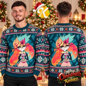 Helluva Boss Beelzebub Cookies Teal And Pink Ugly Christmas Sweater