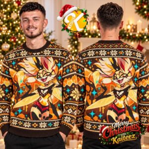 Helluva Boss Beelzebub Honey And Wings Orange And Brown Ugly Christmas Sweater