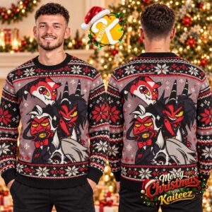 Helluva Boss Character Collage Black And Red Ugly Christmas Sweater