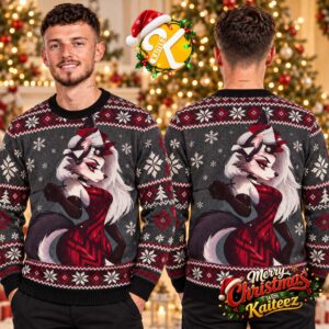 Helluva Boss Loona Red Dress Charcoal Ugly Christmas Sweater