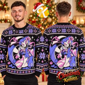Helluva Boss Stolas Moon And Stars Black And Purple Ugly Christmas Sweater