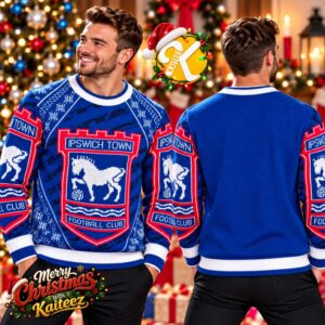Ipswich Town FC Classic Blue Crest Christmas Ugly Sweater