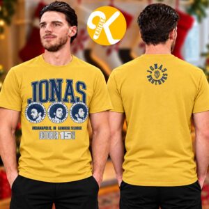 Jonas Brothers Merch Burning Up All Over Again Indianapolis IN City Gold Two Sided Unisex T-Shirt