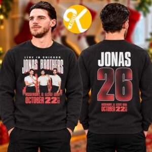 Jonas Brothers Merch Burning Up All Over Again Rosemont IL City Two Sided Crewneck Shirt