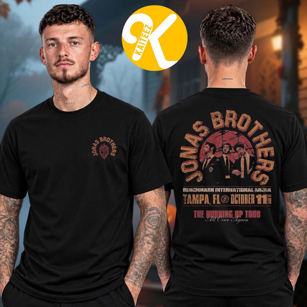 Jonas Brothers Merch Burning Up All Over Again Tampa FL City Black Two Sided Unisex T-Shirt Jonas Brothers Merch Burning Up All Over Again Tampa FL City Black Two Sided Unisex T-Shirt
