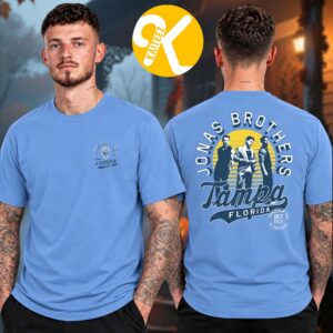 Jonas Brothers Merch Burning Up All Over Again Tampa FL City Blue Two Sided Unisex T-Shirt