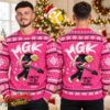 Machine Gun Kelly MGK Pink Hair Portrait And XX Logo Black And Pink Ugly Christmas Sweater