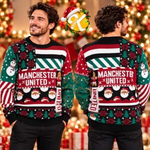 Manchester United Christmas Patchwork Jumper Black Ugly Sweater