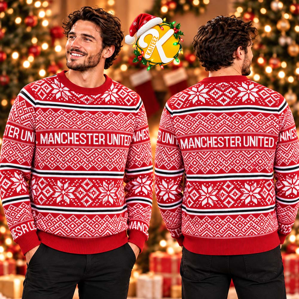 Manchester United Fairisle Christmas Jumper Red Ugly Sweater Manchester United Fairisle Christmas Jumper Red Ugly Sweater
