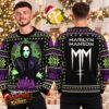 Marilyn Manson Pale Portrait And Lightning Logo Black And Red Ugly Christmas Sweater