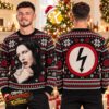 Marilyn Manson Red Light Portrait And MM Sigil Black Ugly Christmas Sweater Marilyn Manson Red Light Portrait And MM Sigil Black Ugly Christmas Sweater