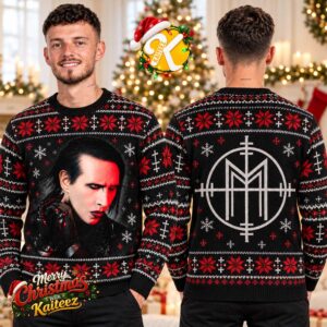 Marilyn Manson Red Light Portrait And MM Sigil Black Ugly Christmas Sweater