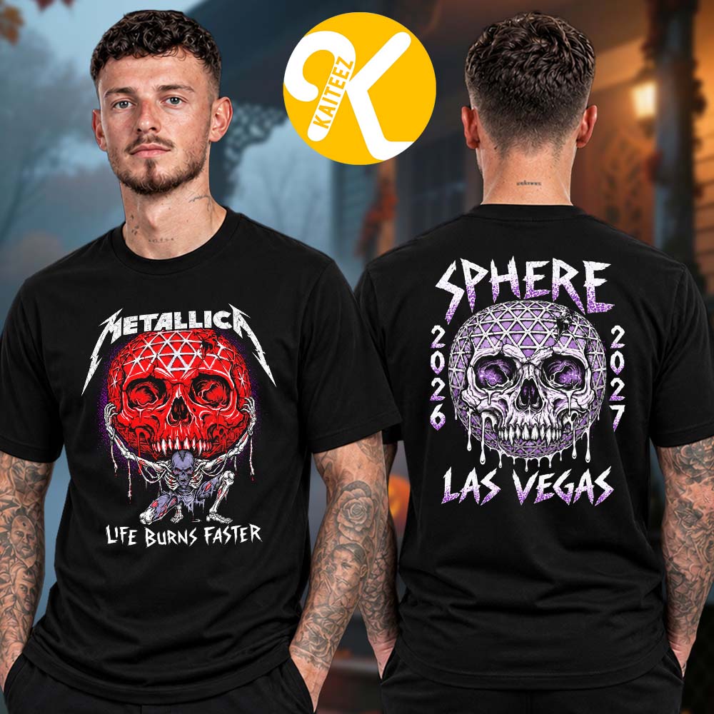 Metallica Las Vegas NV Sphere Pop Up Shop Life Burns Faster Carrying Two Sided Unisex T-Shirt Metallica Las Vegas NV Sphere Pop Up Shop Life Burns Faster Carrying Two Sided Unisex T-Shirt