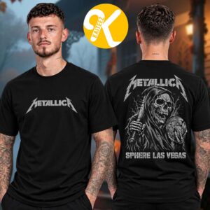 Metallica Las Vegas NV Sphere Pop Up Shop Life Burns Faster Grim Reaper Holding The Sphere Two Sided Unisex T-Shirt