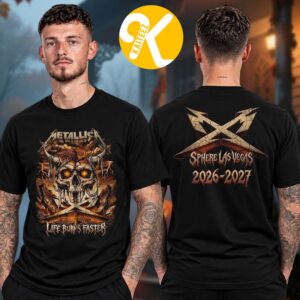Metallica Las Vegas NV Sphere Pop Up Shop Life Burns Faster Viking Skull Two Sided Unisex T-Shirt