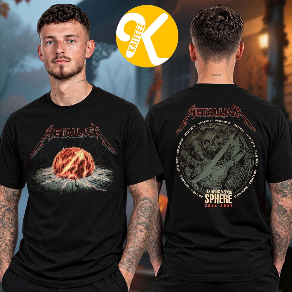 Metallica Merch Las Vegas 2026 Sphere Pop Up Shop Flaming Sphere Two Sided Unisex T-Shirt Metallica Merch Las Vegas 2026 Sphere Pop Up Shop Flaming Sphere Two Sided Unisex T-Shirt