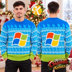 Microsoft Windows XP Logo Blue And Green Ugly Christmas Sweater