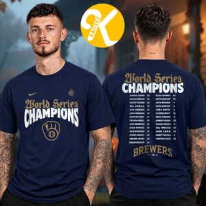 Milwaukee Brewers Merch 2026 World Series Roster Navy Two Sided Unisex T-Shirt