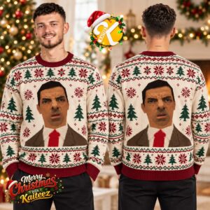 Mr Bean Confused Face GTA Meme Cream Ugly Christmas Sweater
