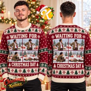 Mr Bean Waiting For Christmas Day Meme Burgundy Ugly Christmas Sweater