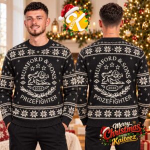 Mumford And Sons Prizefighter 2026 Lion Crest Black Ugly Christmas Sweater