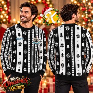 Newcastle United Striped Christmas Jumper Xmas Holiday Ugly Sweater