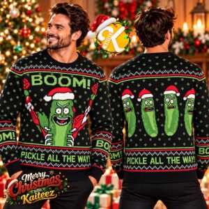 Rick And Morty Pickle Rick Boom Pickle All The Way Black Ugly Christmas Sweater
