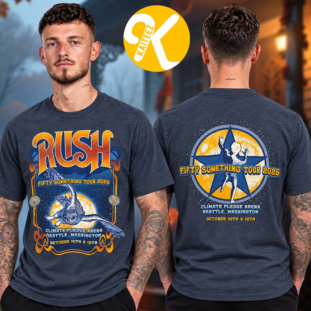 Rush Seattle Pop Up Shop Merch At Climate Pledge Arena In Seattle WA On October 10 12 2026 Owl Event Two Sided Unisex T-Shirt Rush Seattle Pop Up Shop Merch At Climate Pledge Arena In Seattle WA On October 10 12 2026 Owl Event Two Sided Unisex T-Shirt