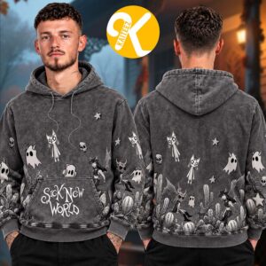 Sick New World Texas 2026 Merch Ghost And Desert All Over Print Washed Charcoal Pullover Hoodie