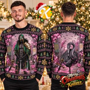 Sleep Token Green Hooded Vessel And Black Flamingo Cherry Blossom Ugly Christmas Sweater