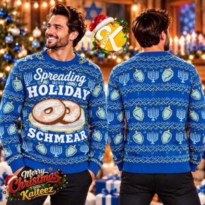 Spreading Holiday Schmear Funny Hanukkah Menorah Ugly Christmas Sweater