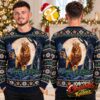 The Cure Black Cat And Crescent Moon Navy Ugly Christmas Sweater