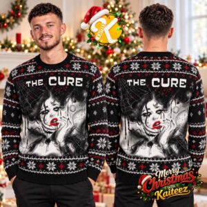 The Cure Gothic Girl Red Lips Black Ugly Christmas Sweater