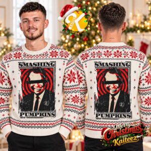 The Smashing Pumpkins Censored Portrait Red Spiral White Ugly Christmas Sweater