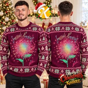 The Smashing Pumpkins Gish Rainbow Starburst Flower Burgundy Ugly Christmas Sweater