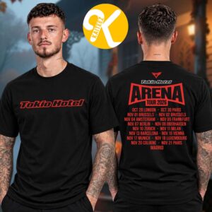 Tokio Hotel Merch Arena Tour 2026 Tour Dates Black Two Sided Unisex T-Shirt