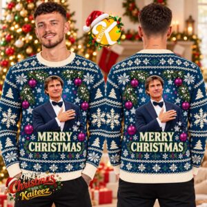 Tom Cruise Tuxedo Merry Christmas Teal Ugly Christmas Sweater