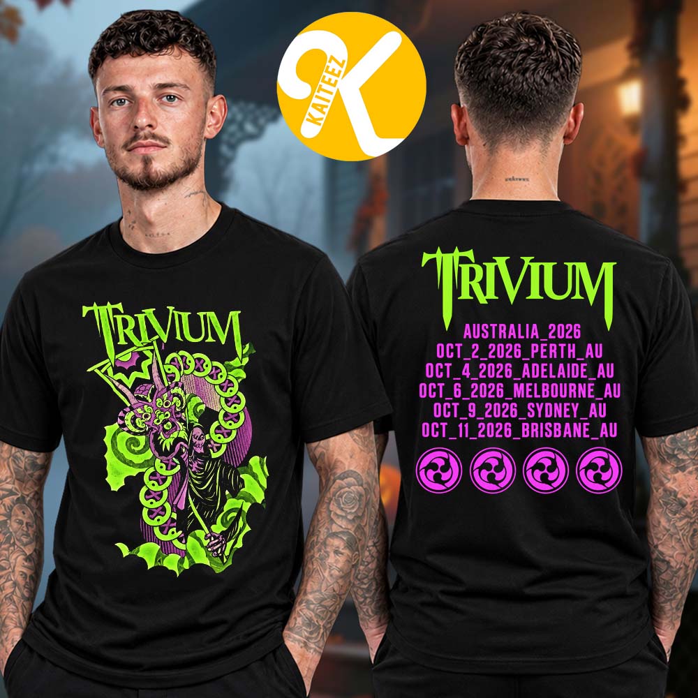 Trivium Merch Australia Tour 2026 Dateback Two Sided Unisex T-Shirt Trivium Merch Australia Tour 2026 Dateback Two Sided Unisex T-Shirt