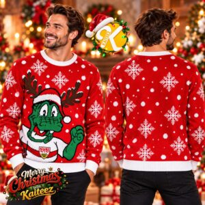 VfB Stuttgart Green Reindeer Mascot Snowflake Ugly Christmas Sweater