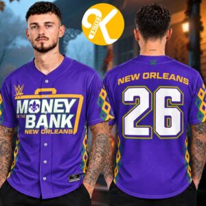 WWE Money In The Bank 2026 Merch ProSphere Purple Baseball Jersey